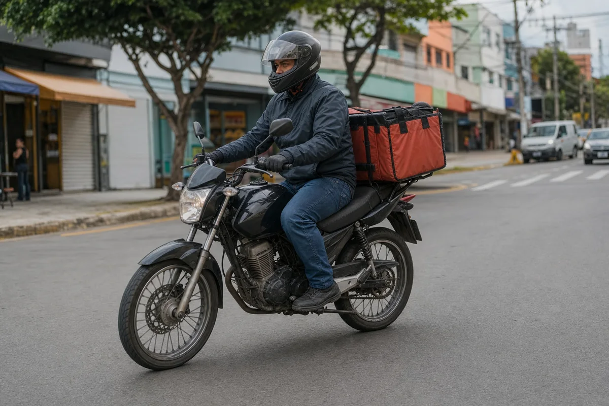 Entregador trabalhando com uma motocicleta urbana
